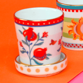 Porcelain Espresso Cup with Saucer/Lid - Pomegranate - Mamma Mia - Baci Milano